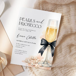 Pearls and Prosecco Black Bow Bridal Shower Kaart