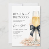 Pearls and Prosecco Black Bow Bridal Shower Kaart (Voorkant)