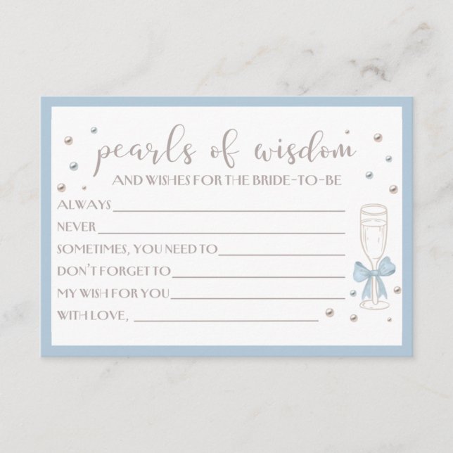 Pearls and Prosecco Blue Bow Bridal Shower Card (Voorkant)