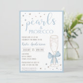 Pearls and Prosecco Blue Bow Bridal Shower Kaart (Staand voorkant)