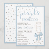 Pearls and Prosecco Blue Bow Bridal Shower Kaart (Voorkant / Achterkant)