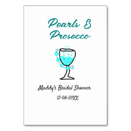 Pearls and prosecco bridal shower blue black name  kaart