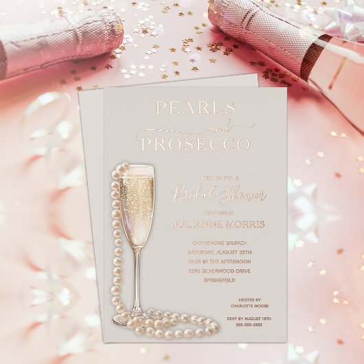 Pearls and Prosecco Bridal Shower Brunch & Bubbly Folie Uitnodiging