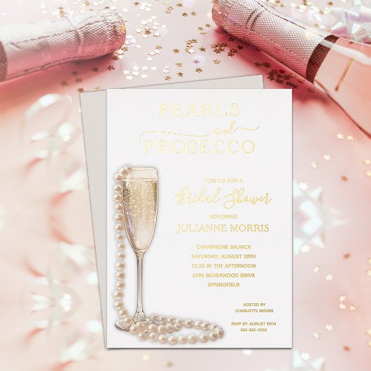 Pearls and Prosecco Bridal Shower Brunch & Bubbly Folie Uitnodiging