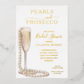 Pearls and Prosecco Bridal Shower Brunch & Bubbly Folie Uitnodiging (Voorkant)