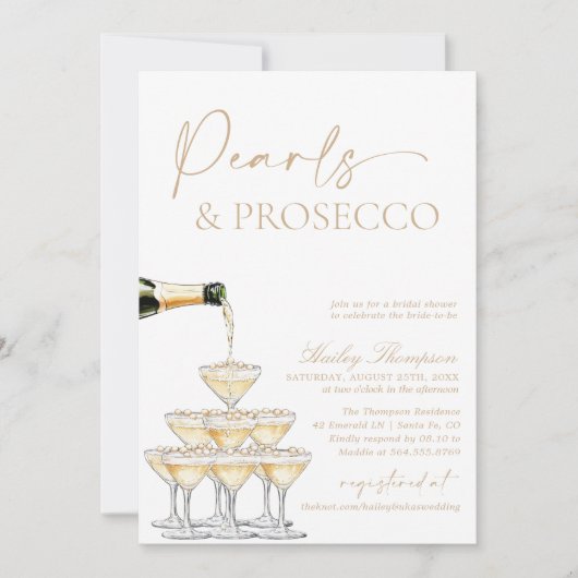 Pearls and Prosecco Bridal Shower, Brunch & Bubbly Kaart (Voorkant)