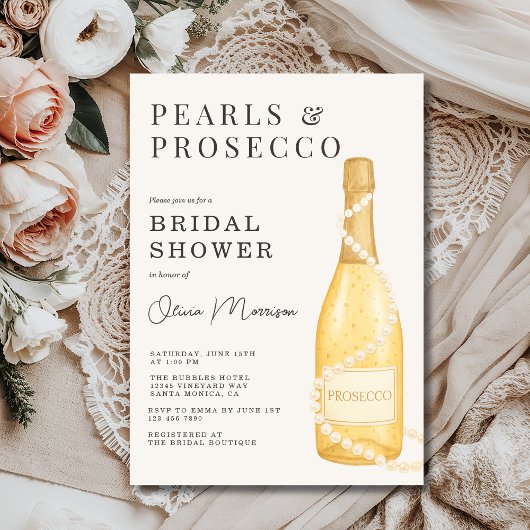 Pearls and Prosecco Bridal Shower Kaart