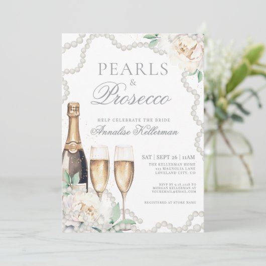 Pearls And Prosecco Bridal Shower Kaart (Staand voorkant)