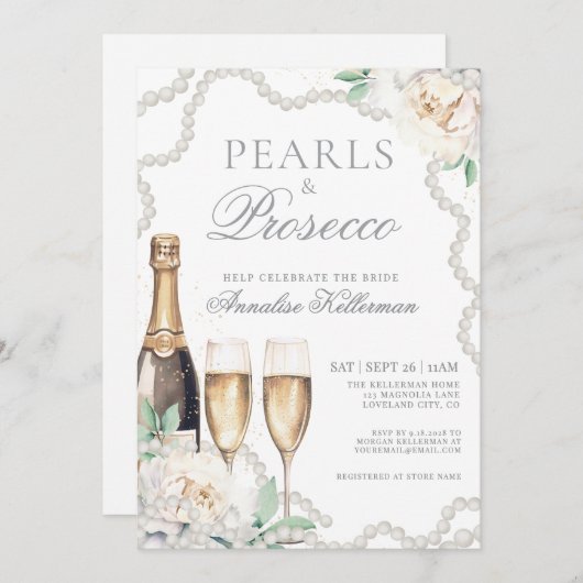 Pearls And Prosecco Bridal Shower Kaart (Voorkant / Achterkant)