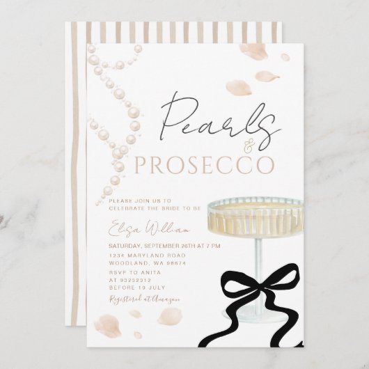 Pearls and Prosecco Ivory Bow  Bridal Shower  Kaart (Voorkant / Achterkant)