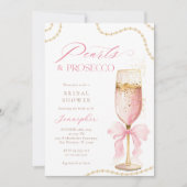 Pearls and Prosecco Pink Bow Bridal Shower Kaart (Voorkant)