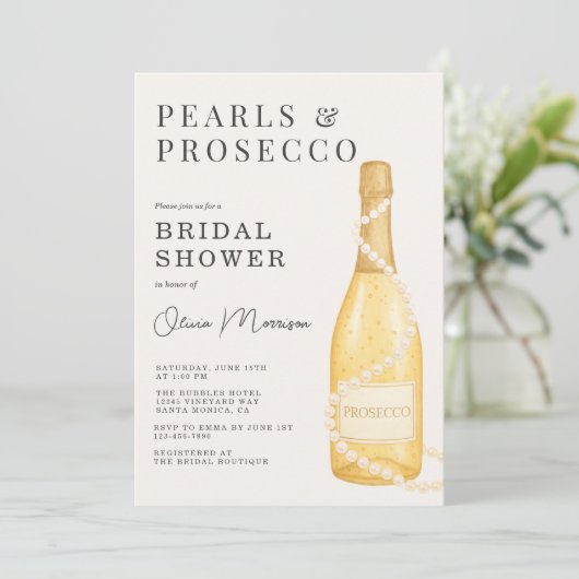 Pearls and Prosecco QR Code Bridal Shower Kaart (Staand voorkant)