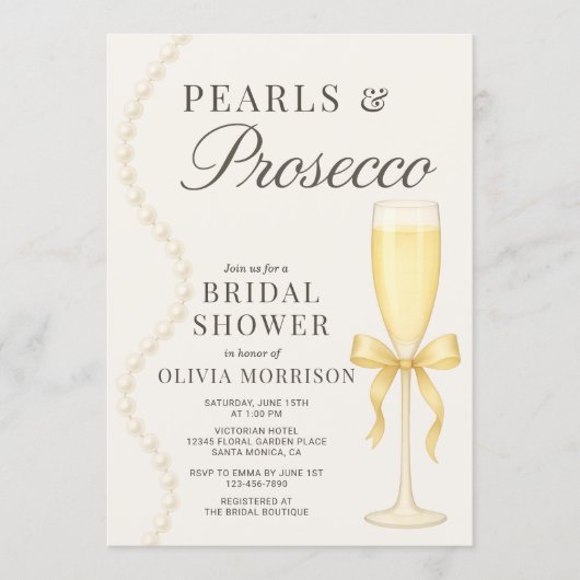 Pearls and Prosecco QR Code Bridal Shower Kaart (Voorkant)