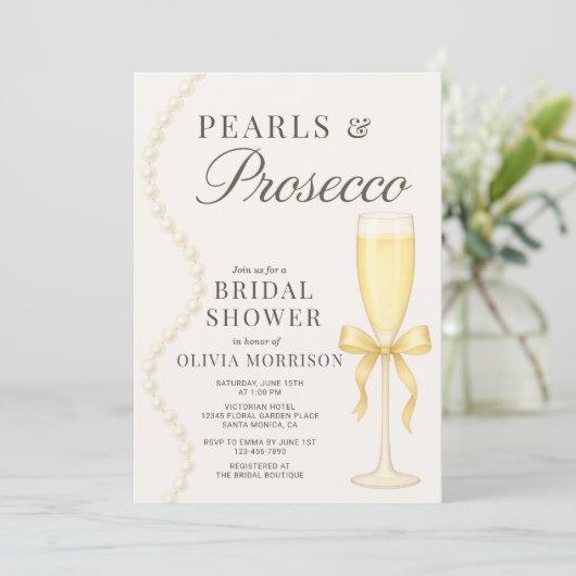 Pearls and Prosecco QR Code Bridal Shower Kaart (Staand voorkant)