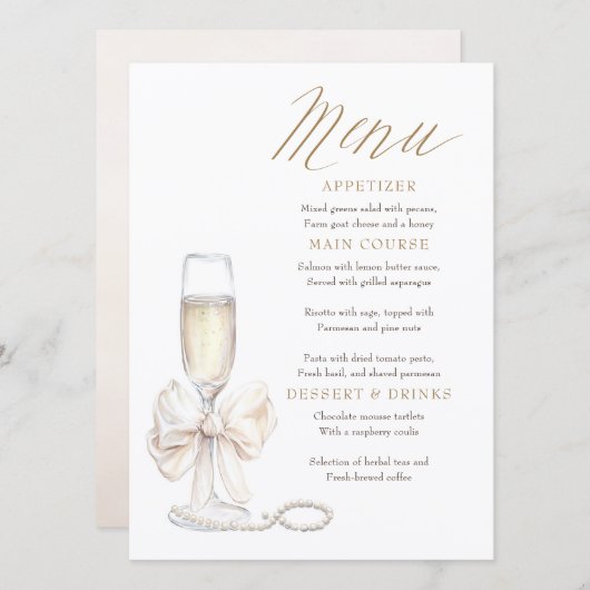 Pearls and Prosecco Whimsical Chic Menu Cards (Voorkant / Achterkant)