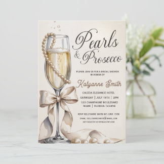 Pearls and Prosecco White Bow Bridal Shower  Kaart