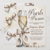 Pearls and Prosecco White Bow Bridal Shower  Kaart (Voorkant / Achterkant)