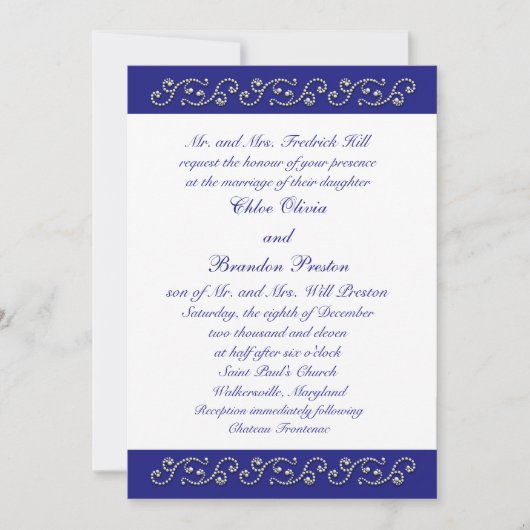 Pearls and Sapphire Blue Wedding Invitation Kaart (Voorkant)