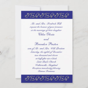 Pearls and Sapphire Blue Wedding Invitation Kaart