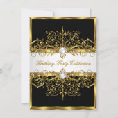 Pearls Black White Gold Elegant Birthday Party Kaart (Voorkant)