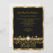 Pearls Black White Gold Elegant Birthday Party Kaart (Achterkant)