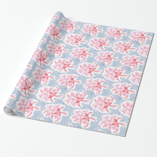 Pearl's Bouquet Red en Roze met Blue Cadeaupapier (Uitgerold)