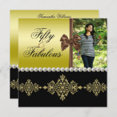 Pearls & Bow Gold & Black Fabulous 50 fotovrouwen Kaart (Voorkant / Achterkant)