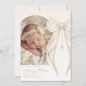 Pearls Bow Ivory elegant Arch Photo Baptism Kaart (Voorkant)