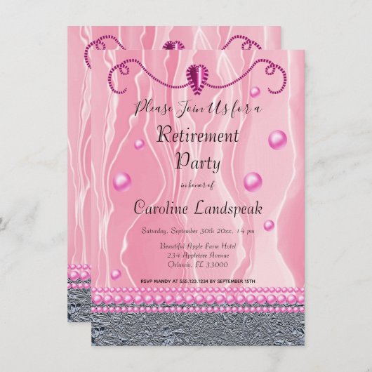 Pearls & Bright roze Silk Retirement Party Kaart (Voorkant / Achterkant)