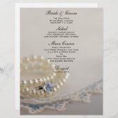 Pearls, Diamond Ring and Blue Lace Wedding Menu (Voorkant / Achterkant)