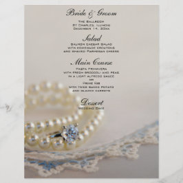 Pearls, Diamond Ring and Blue Lace Wedding Menu