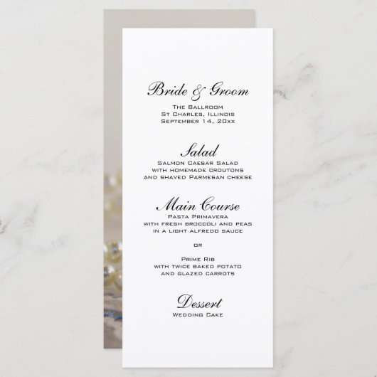 Pearls, Diamond Ring and Blue Lace Wedding Menu (Voorkant / Achterkant)