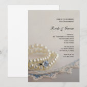 Pearls, Diamond Ring, Blue Lace Engagement Party Kaart (Voorkant / Achterkant)