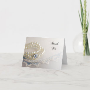 Pearls, Diamond Ring, Blue Lace Wedding Hartelijk  Bedankkaart