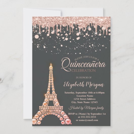 Pearls Eiffel Tower, Drivers Stippen Quinceañera Kaart (Voorkant)