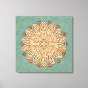 Pearls en Diamonds Mandala op Aqua Canvas Afdruk