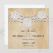 Pearls en Flowers Save the Date Invite, Ivory (Voorkant / Achterkant)