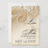 Pearls en kant sparen de Datum | eggshell Save The Date (Voorkant)