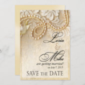 Pearls en kant sparen de Datum | eggshell Save The Date (Voorkant / Achterkant)