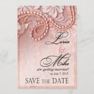Pearls en kant sparen de Datum   pony roze Save The Date