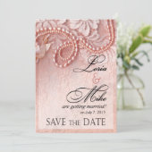 Pearls en kant sparen de Datum | pony roze Save The Date (Staand voorkant)