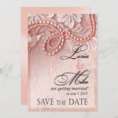 Pearls en kant sparen de Datum | pony roze Save The Date (Voorkant / Achterkant)