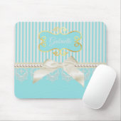 Pearls en Lace Aqua Stripes Cream Bow met naam Muismat (Met muis)