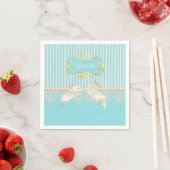Pearls en Lace Aqua Stripes Cream Bow met naam Servet (Insitu)