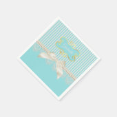 Pearls en Lace Aqua Stripes Cream Bow met naam Servet (Hoek)