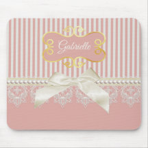 Pearls en Lace Pink Stripes Cream Bow and Name