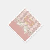 Pearls en Lace Pink Stripes Cream Bow and Name Servet (Hoek)