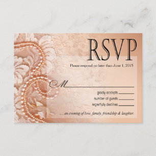 Pearls en Lace RSVP-reactiekaart   perfecte perzik RSVP Kaartje