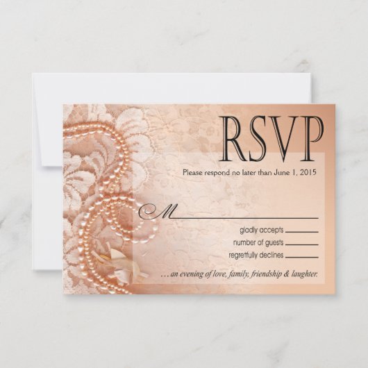 Pearls en Lace RSVP-reactiekaart | perfecte perzik RSVP Kaartje (Voorkant)