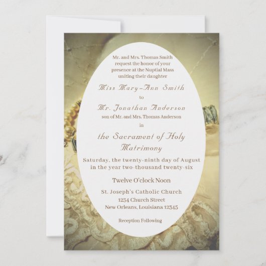 Pearls en Lace Wedding Invitation Kaart (Voorkant)